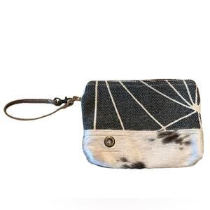 Myra Bag Calfskin and Gray Canvas Fabric Wristlet